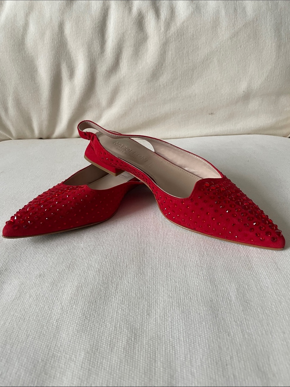 Red Studded Pointed Slingback Flats